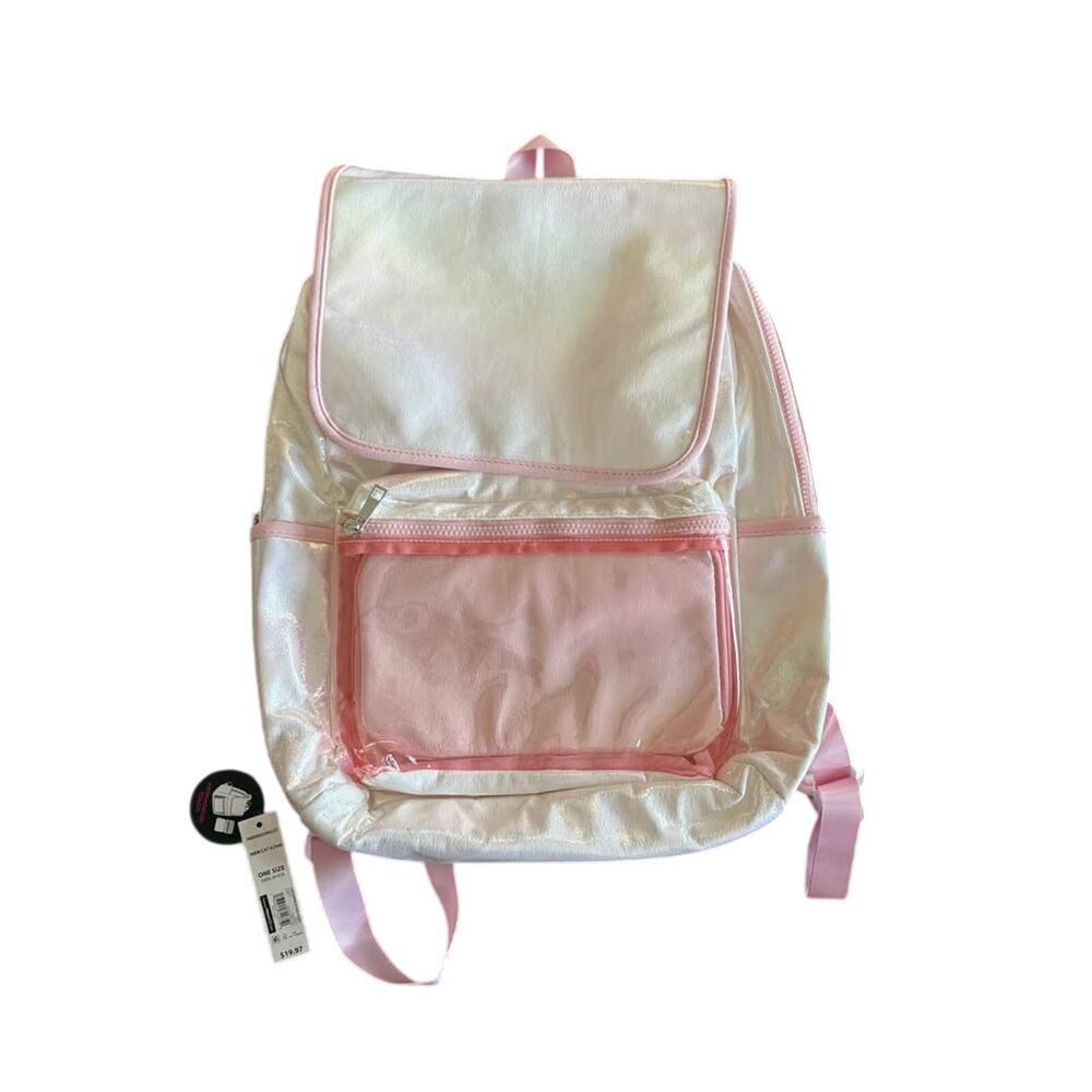 Girls Iridescent Pearl Pink Backpack Organizer Pouch School Travel NWT